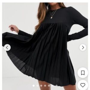 ASOS Black Pleated Detail Empire Waist Dress